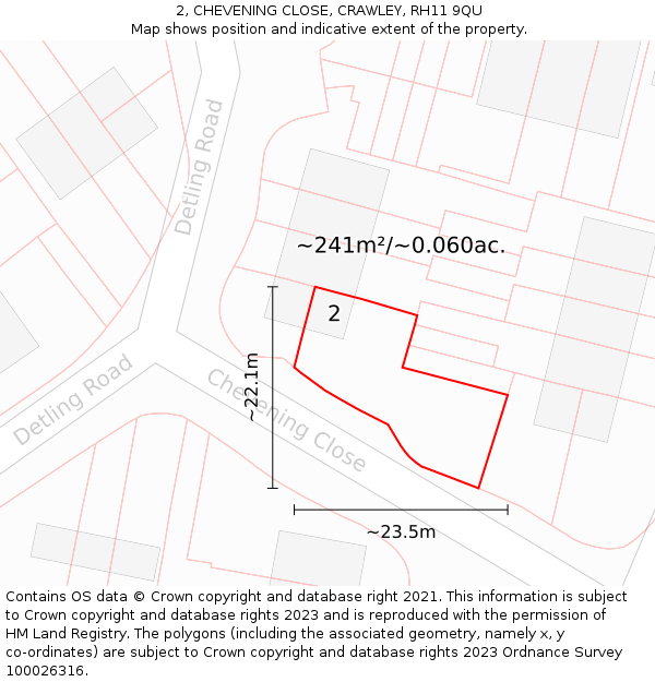 2, CHEVENING CLOSE, CRAWLEY, RH11 9QU: Plot and title map