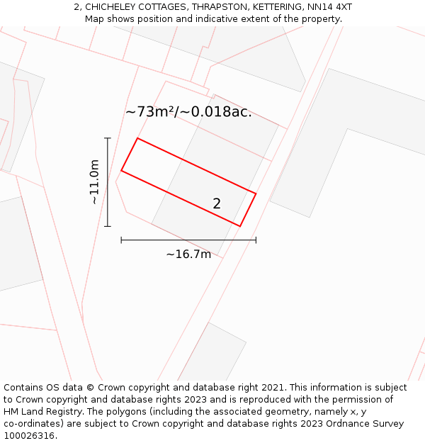 2, CHICHELEY COTTAGES, THRAPSTON, KETTERING, NN14 4XT: Plot and title map
