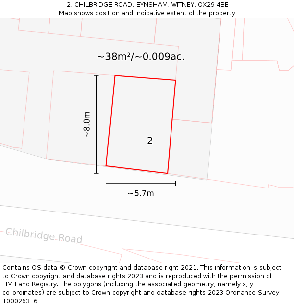 2, CHILBRIDGE ROAD, EYNSHAM, WITNEY, OX29 4BE: Plot and title map