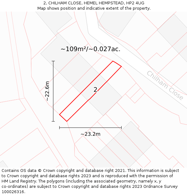 2, CHILHAM CLOSE, HEMEL HEMPSTEAD, HP2 4UG: Plot and title map