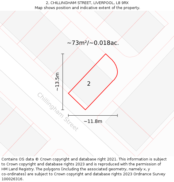2, CHILLINGHAM STREET, LIVERPOOL, L8 9RX: Plot and title map