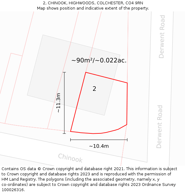 2, CHINOOK, HIGHWOODS, COLCHESTER, CO4 9RN: Plot and title map