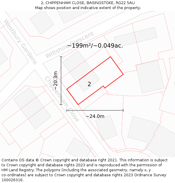 2, CHIPPENHAM CLOSE, BASINGSTOKE, RG22 5AU: Plot and title map