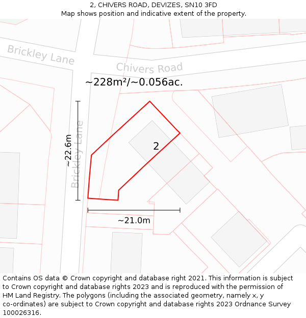 2, CHIVERS ROAD, DEVIZES, SN10 3FD: Plot and title map