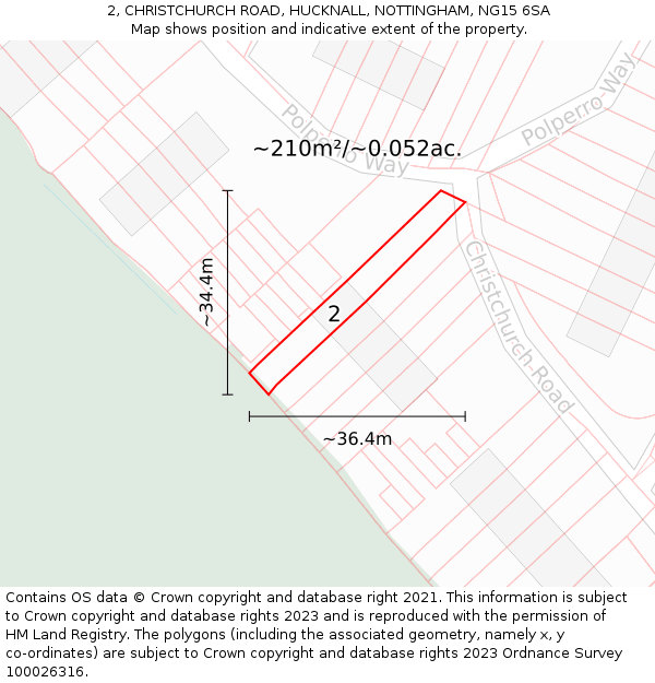 2, CHRISTCHURCH ROAD, HUCKNALL, NOTTINGHAM, NG15 6SA: Plot and title map