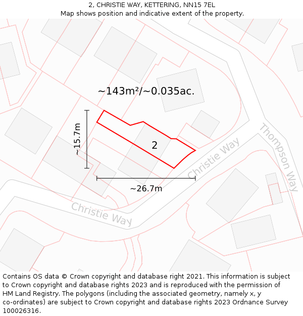 2, CHRISTIE WAY, KETTERING, NN15 7EL: Plot and title map