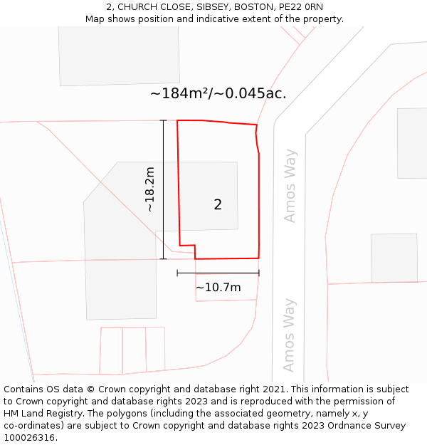 2, CHURCH CLOSE, SIBSEY, BOSTON, PE22 0RN: Plot and title map