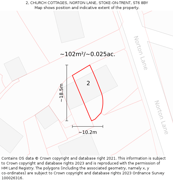 2, CHURCH COTTAGES, NORTON LANE, STOKE-ON-TRENT, ST6 8BY: Plot and title map