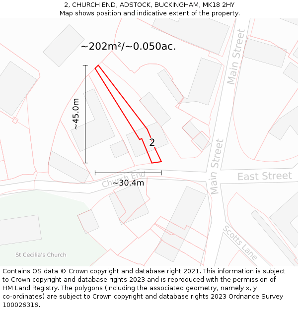 2, CHURCH END, ADSTOCK, BUCKINGHAM, MK18 2HY: Plot and title map