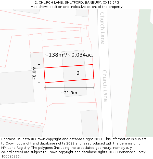 2, CHURCH LANE, SHUTFORD, BANBURY, OX15 6PG: Plot and title map