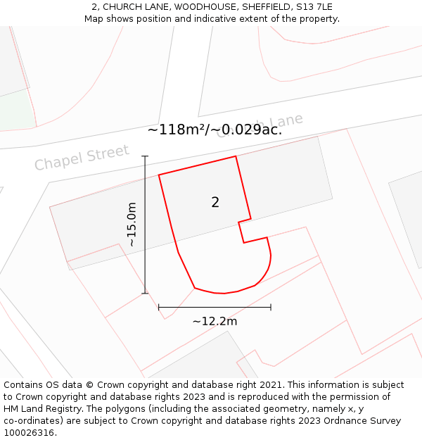 2, CHURCH LANE, WOODHOUSE, SHEFFIELD, S13 7LE: Plot and title map