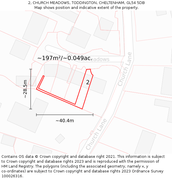 2, CHURCH MEADOWS, TODDINGTON, CHELTENHAM, GL54 5DB: Plot and title map