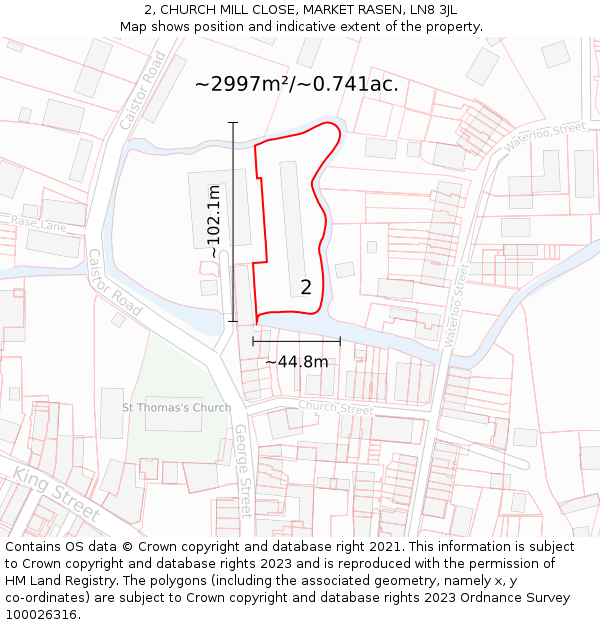 2, CHURCH MILL CLOSE, MARKET RASEN, LN8 3JL: Plot and title map