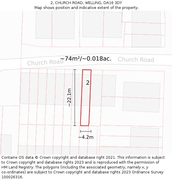 2, CHURCH ROAD, WELLING, DA16 3DY: Plot and title map