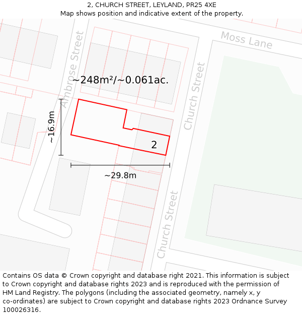 2, CHURCH STREET, LEYLAND, PR25 4XE: Plot and title map