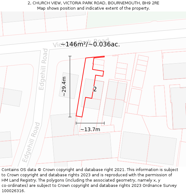 2, CHURCH VIEW, VICTORIA PARK ROAD, BOURNEMOUTH, BH9 2RE: Plot and title map