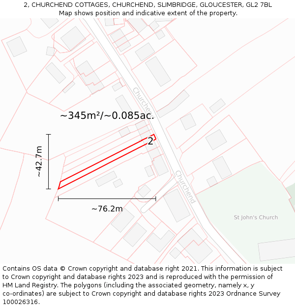 2, CHURCHEND COTTAGES, CHURCHEND, SLIMBRIDGE, GLOUCESTER, GL2 7BL: Plot and title map