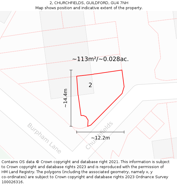 2, CHURCHFIELDS, GUILDFORD, GU4 7NH: Plot and title map