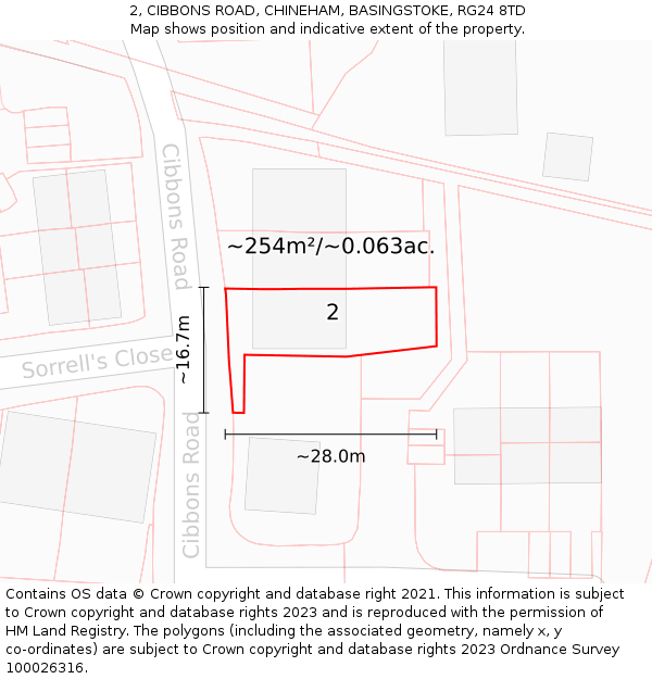 2, CIBBONS ROAD, CHINEHAM, BASINGSTOKE, RG24 8TD: Plot and title map