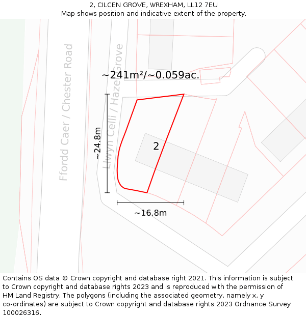 2, CILCEN GROVE, WREXHAM, LL12 7EU: Plot and title map