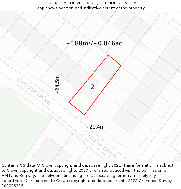 2, CIRCULAR DRIVE, EWLOE, DEESIDE, CH5 3DA: Plot and title map