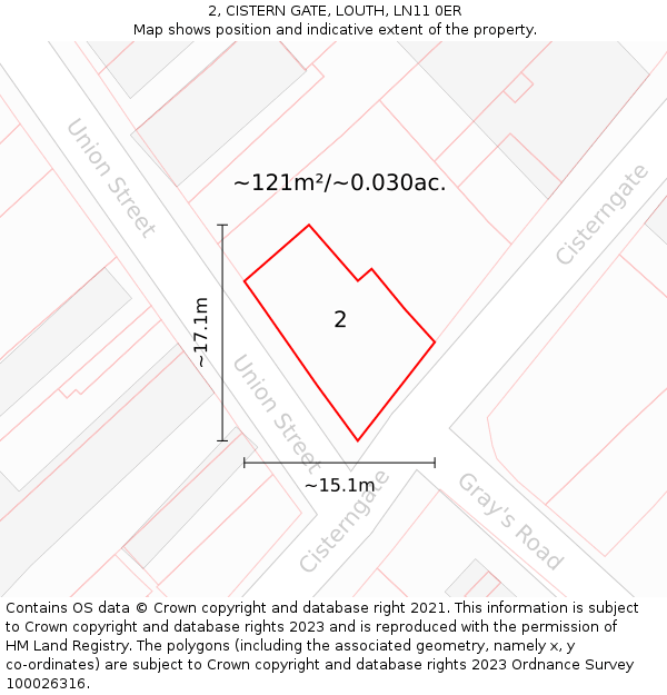 2, CISTERN GATE, LOUTH, LN11 0ER: Plot and title map
