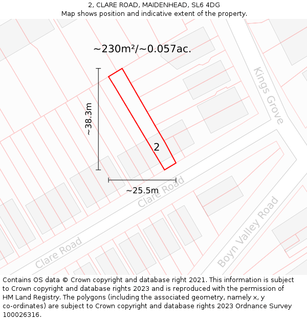 2, CLARE ROAD, MAIDENHEAD, SL6 4DG: Plot and title map