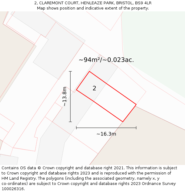 2, CLAREMONT COURT, HENLEAZE PARK, BRISTOL, BS9 4LR: Plot and title map