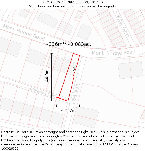 2, CLAREMONT DRIVE, LEEDS, LS6 4ED: Plot and title map
