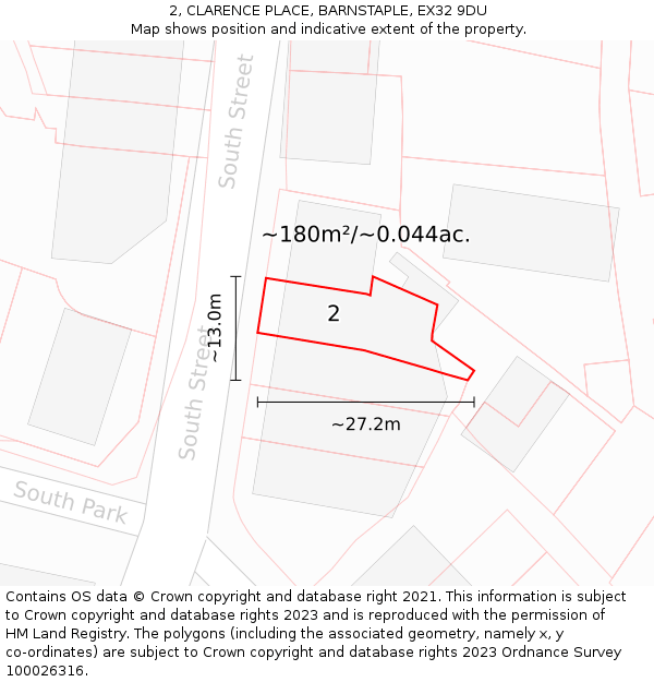 2, CLARENCE PLACE, BARNSTAPLE, EX32 9DU: Plot and title map