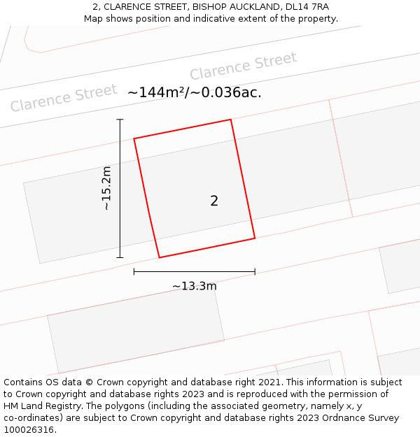 2, CLARENCE STREET, BISHOP AUCKLAND, DL14 7RA: Plot and title map