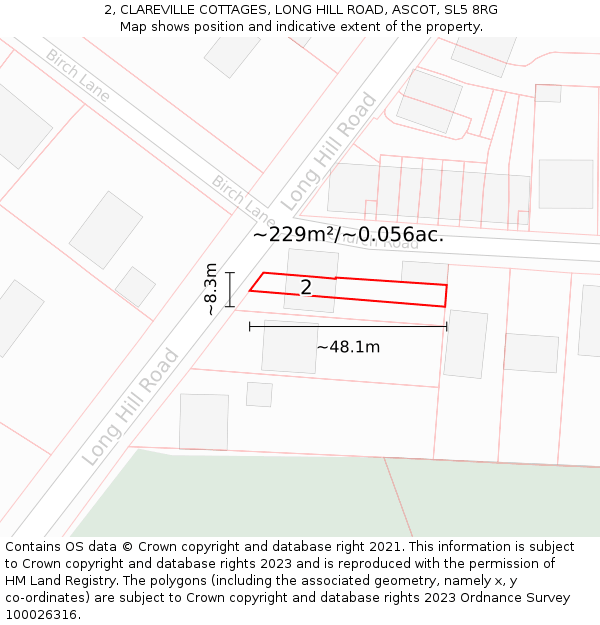 2, CLAREVILLE COTTAGES, LONG HILL ROAD, ASCOT, SL5 8RG: Plot and title map