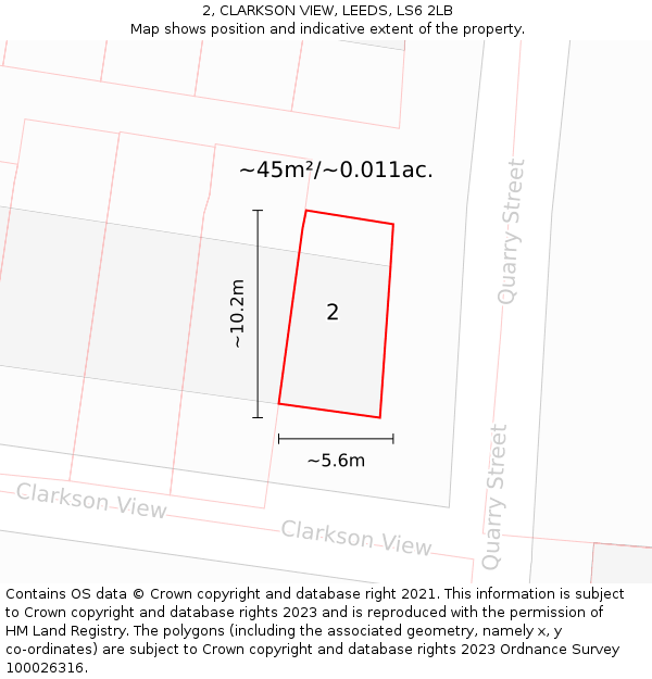 2, CLARKSON VIEW, LEEDS, LS6 2LB: Plot and title map