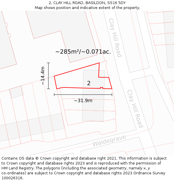 2, CLAY HILL ROAD, BASILDON, SS16 5DY: Plot and title map
