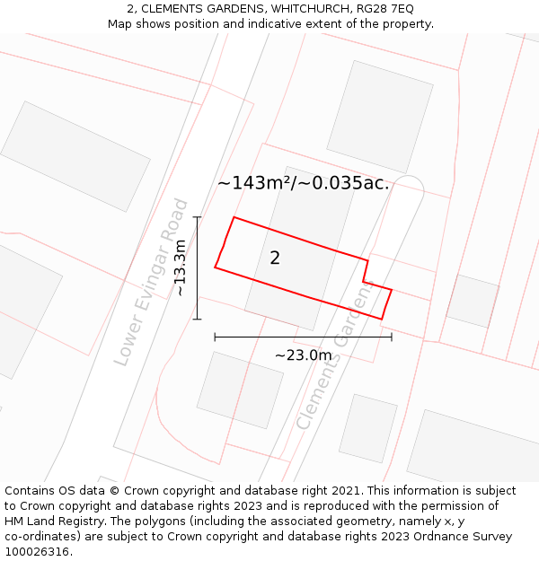 2, CLEMENTS GARDENS, WHITCHURCH, RG28 7EQ: Plot and title map