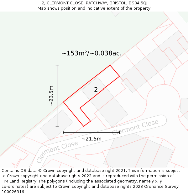 2, CLERMONT CLOSE, PATCHWAY, BRISTOL, BS34 5QJ: Plot and title map