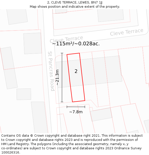 2, CLEVE TERRACE, LEWES, BN7 1JJ: Plot and title map