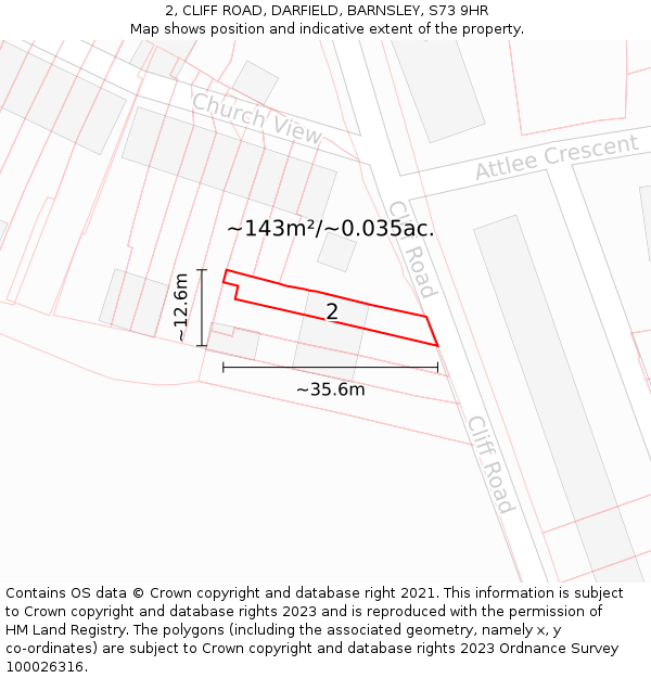 2, CLIFF ROAD, DARFIELD, BARNSLEY, S73 9HR: Plot and title map
