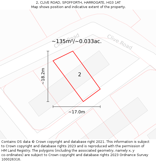 2, CLIVE ROAD, SPOFFORTH, HARROGATE, HG3 1AT: Plot and title map