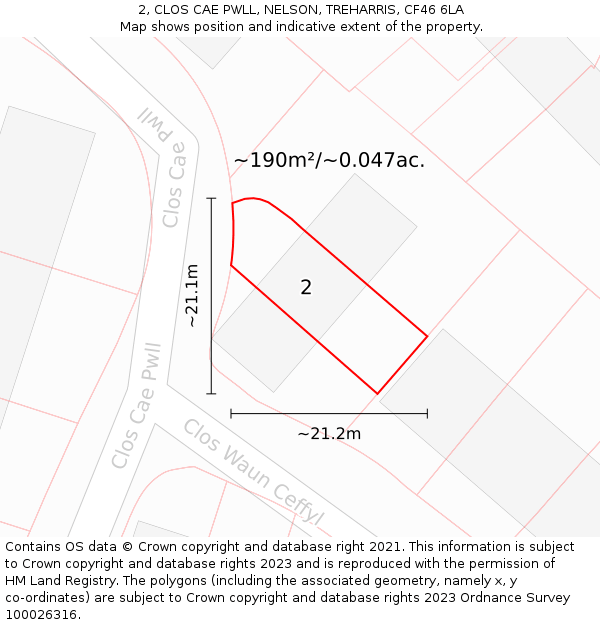 2, CLOS CAE PWLL, NELSON, TREHARRIS, CF46 6LA: Plot and title map