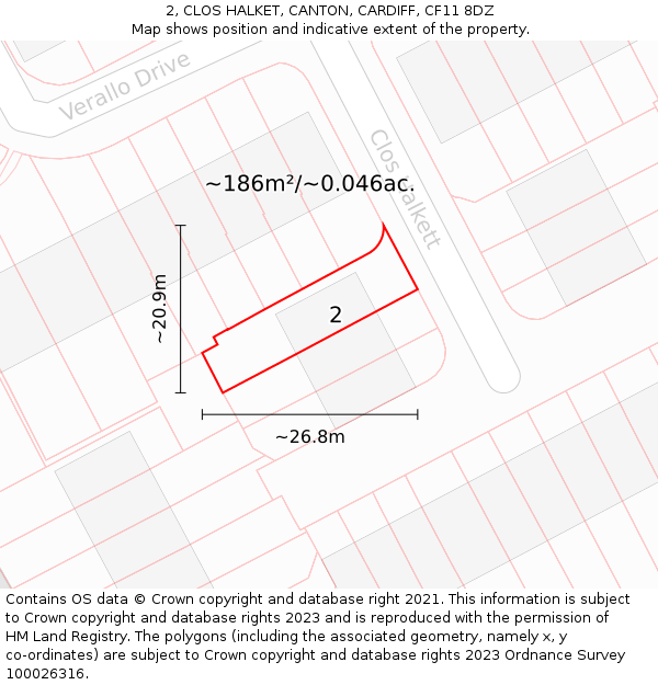 2, CLOS HALKET, CANTON, CARDIFF, CF11 8DZ: Plot and title map