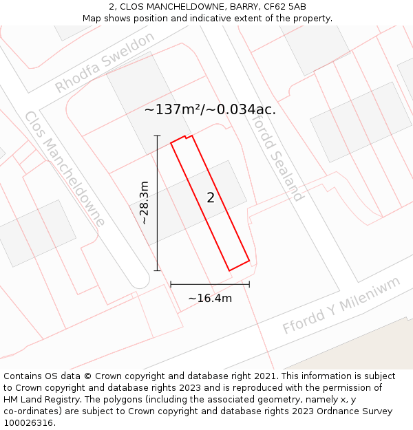 2, CLOS MANCHELDOWNE, BARRY, CF62 5AB: Plot and title map