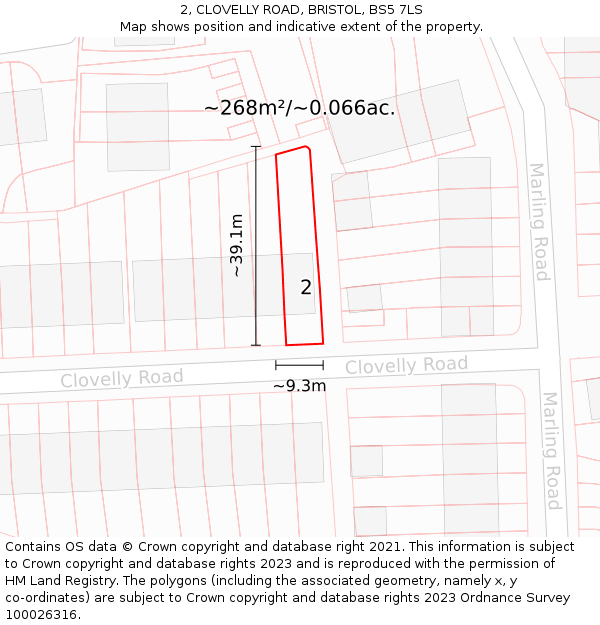 2, CLOVELLY ROAD, BRISTOL, BS5 7LS: Plot and title map