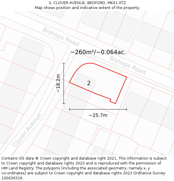 2, CLOVER AVENUE, BEDFORD, MK41 0TZ: Plot and title map