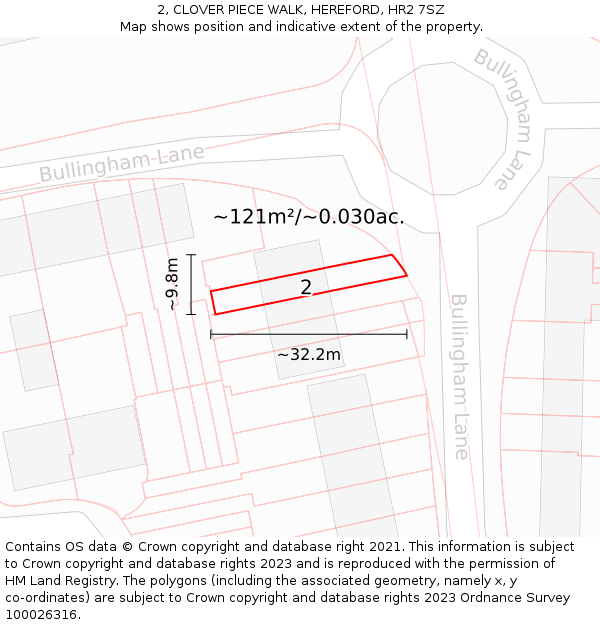 2, CLOVER PIECE WALK, HEREFORD, HR2 7SZ: Plot and title map