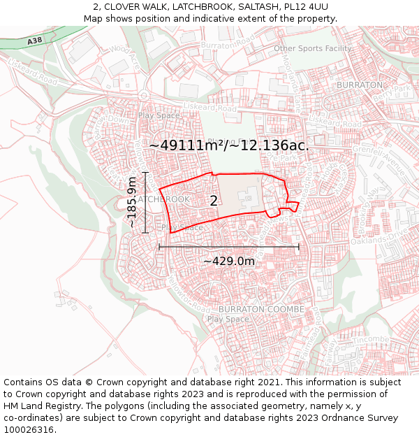 2, CLOVER WALK, LATCHBROOK, SALTASH, PL12 4UU: Plot and title map