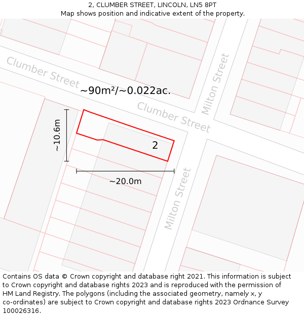 2, CLUMBER STREET, LINCOLN, LN5 8PT: Plot and title map