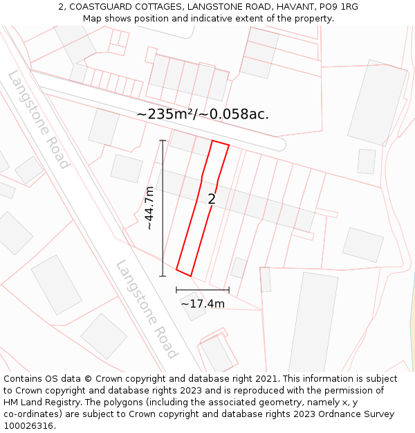 2, COASTGUARD COTTAGES, LANGSTONE ROAD, HAVANT, PO9 1RG: Plot and title map