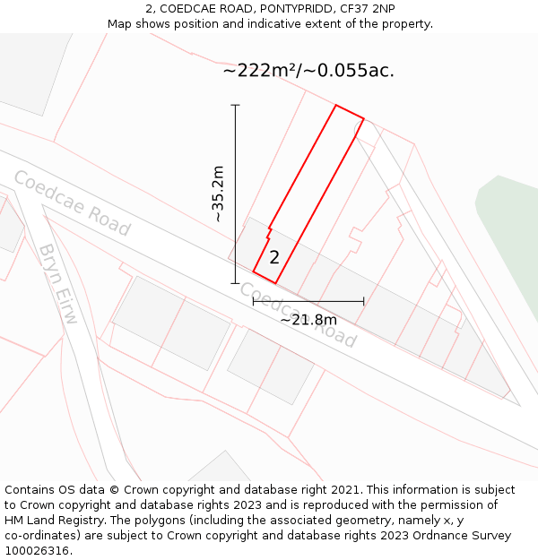 2, COEDCAE ROAD, PONTYPRIDD, CF37 2NP: Plot and title map