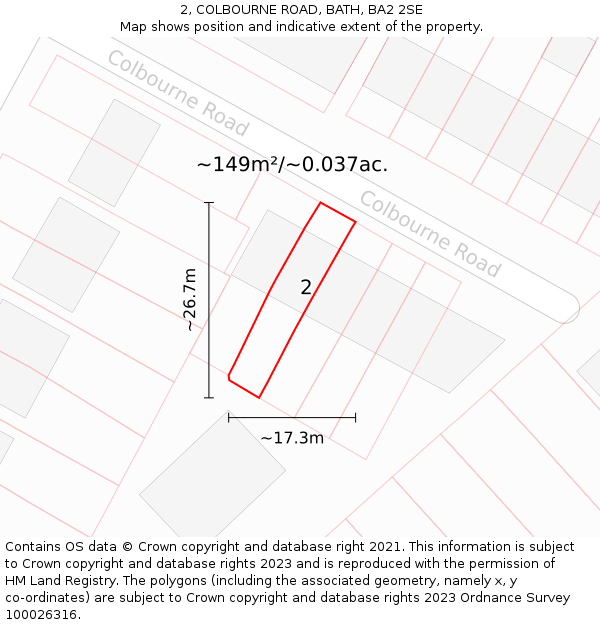 2, COLBOURNE ROAD, BATH, BA2 2SE: Plot and title map